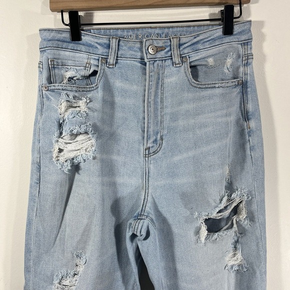 American Eagle Womens 8 Long‎ Highest Rise Mom Jean Distressed Downtown Raw Hem - Picture 4 of 10